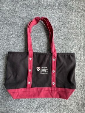 HARVARD BUSINESS SCHOOL Executive Education Black Burgundy Canvas Tote Zip Top